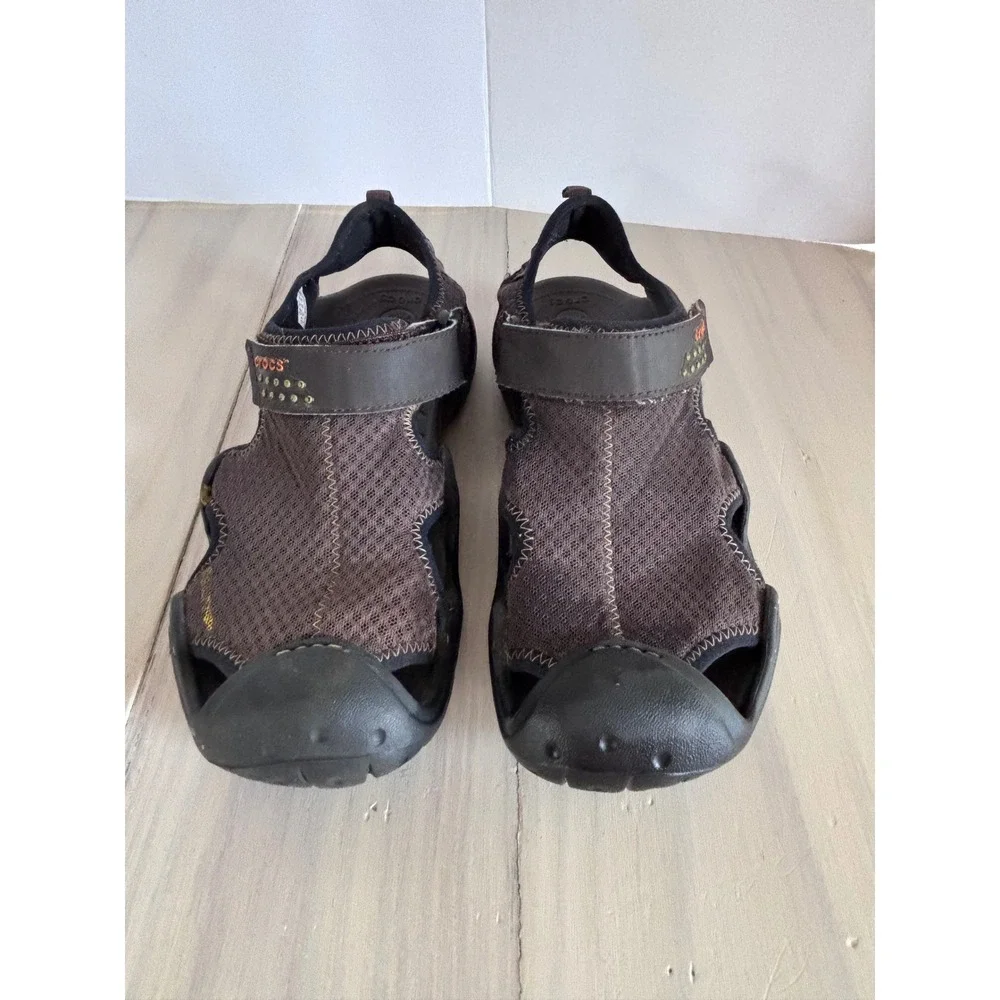 Crocs 15041 Mens Sport Fisherman Sandals Brown Black Mesh Size 8 EUR 41 UK 7.5
